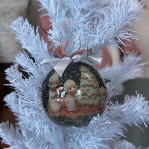 1991 Precious Moments Holiday Ornament with Pink and Silver Accents